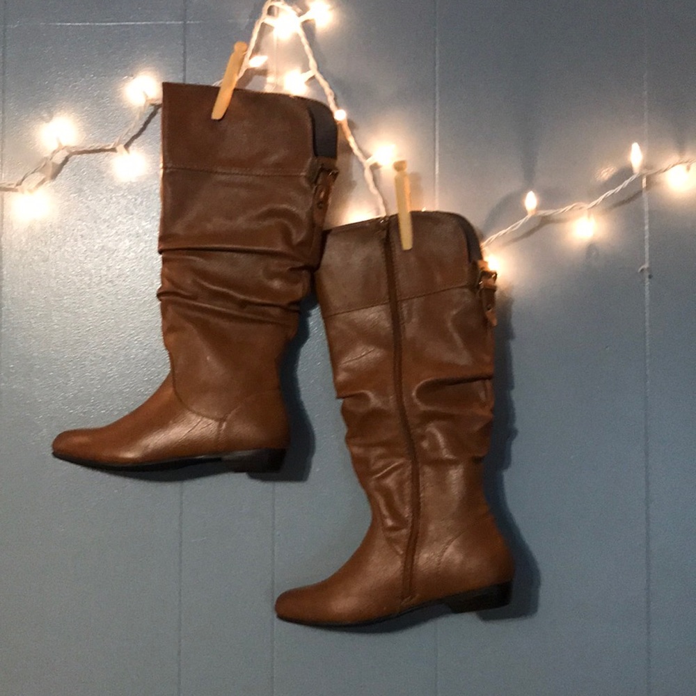 Brown below the knee boots